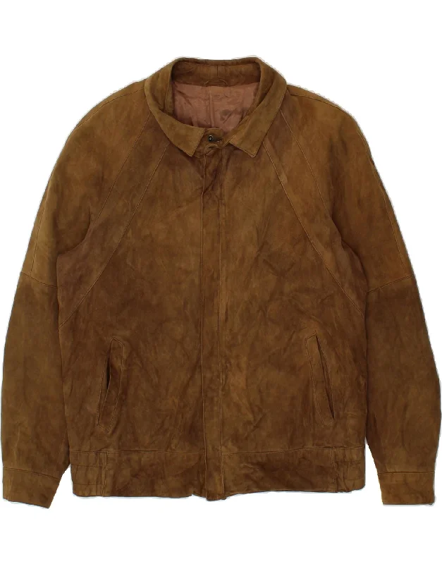 VINTAGE Womens Suede Jacket UK 18 XL Brown Stand-Up Collar Roll-Neck Collar Turtle Neck VINTAGE Womens Suede Jacket UK 18 XL Brown Stand-Up Collar Roll-Neck Collar Turtle Neck