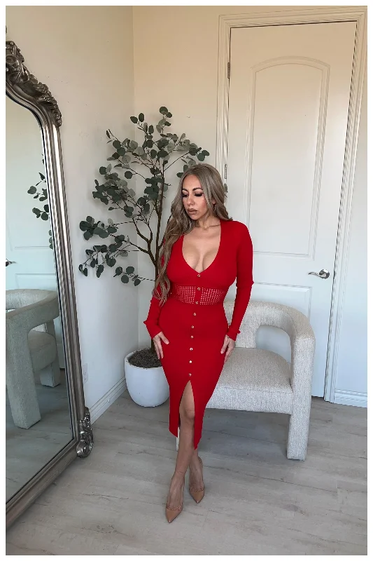 Misha Dress (Red) Boatneck Modish Everyday