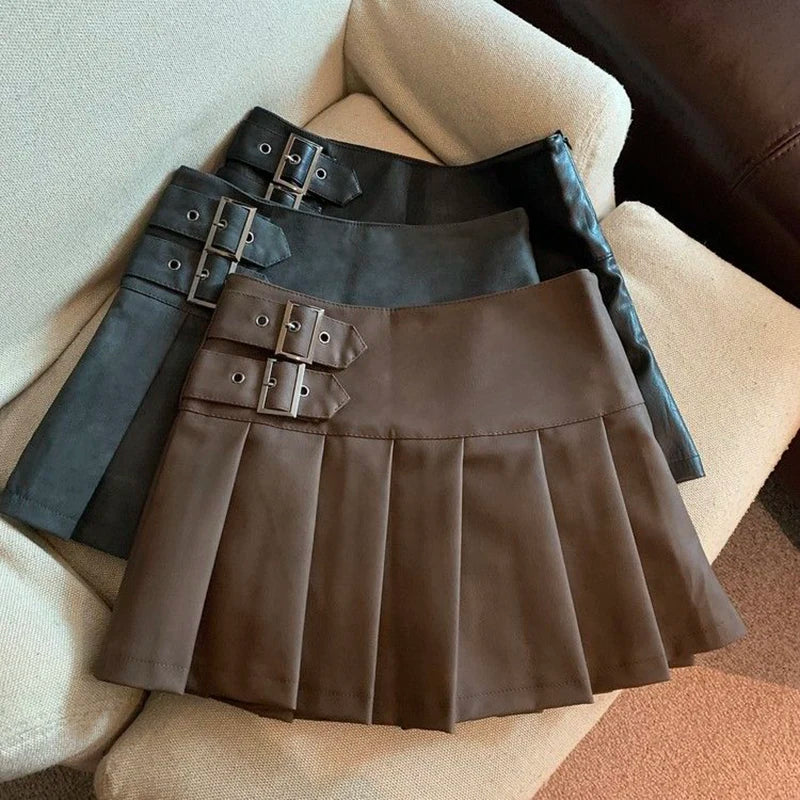 Y2K Pu Leather Mini Skirt Women Vintage High Waist Pleated Skirts Streetwear Korean Black Slim Casual A Line Skirts cashmere skirt soft Y2K Pu Leather Mini Skirt Women Vintage High Waist Pleated Skirts Streetwear Korean Black Slim Casual A Line Skirts cashmere skirt soft