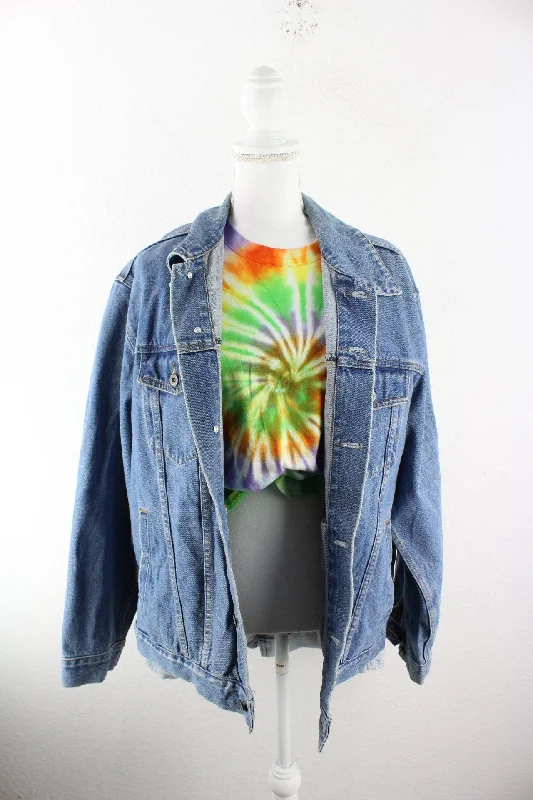 Vintage Light Blue Denim Jeans Jacket (L) Nylon Fabric Polyester Fabric Spandex Fabric Vintage Light Blue Denim Jeans Jacket (L) Nylon Fabric Polyester Fabric Spandex Fabric
