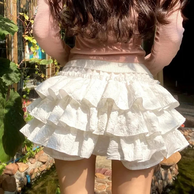 Kawaii Lolita Skirt Shorts Women Summer Ruffle Patchwork Layered High Waist Cute Balletcore Mini Skirt Tutu Petticoat lace skirt feminine Kawaii Lolita Skirt Shorts Women Summer Ruffle Patchwork Layered High Waist Cute Balletcore Mini Skirt Tutu Petticoat lace skirt feminine