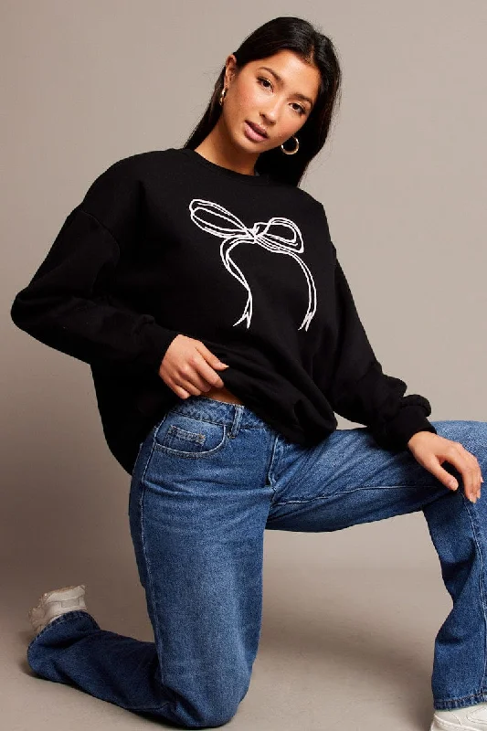 Black Graphic Sweater Long Sleeve Hooded Caped Shawl Collar