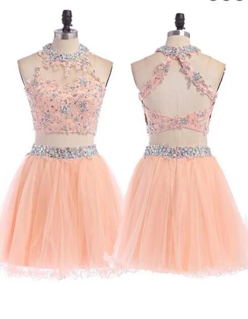 Sexy Two pieces Peach lace homecoming prom dresses, CM0004 Tunics Review highly