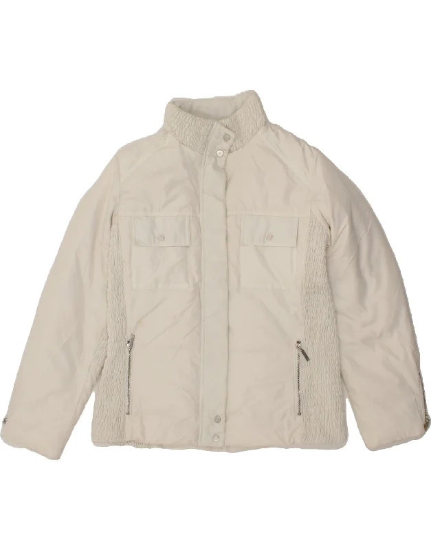 LAURA BIAGIOTTI Womens Windbreaker Jacket US 12 Large White Tiered Jacket Buttoned Jacket Zippered Jacket LAURA BIAGIOTTI Womens Windbreaker Jacket US 12 Large White Tiered Jacket Buttoned Jacket Zippered Jacket