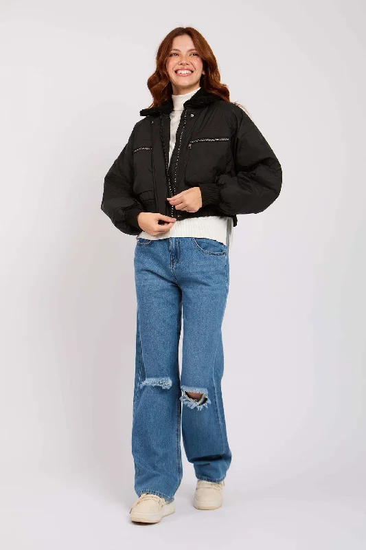 Women Jacket Cropped Waterproof Bomber Black Tailored Jacket Straight Jacket A-Line Jacket Women Jacket Cropped Waterproof Bomber Black Tailored Jacket Straight Jacket A-Line Jacket