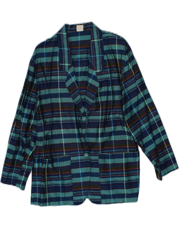 VINTAGE Womens 2 Button Blazer Jacket IT 42 Medium Navy Blue Check Viscose Satin Jacket Silk Jacket Chiffon Jacket VINTAGE Womens 2 Button Blazer Jacket IT 42 Medium Navy Blue Check Viscose Satin Jacket Silk Jacket Chiffon Jacket