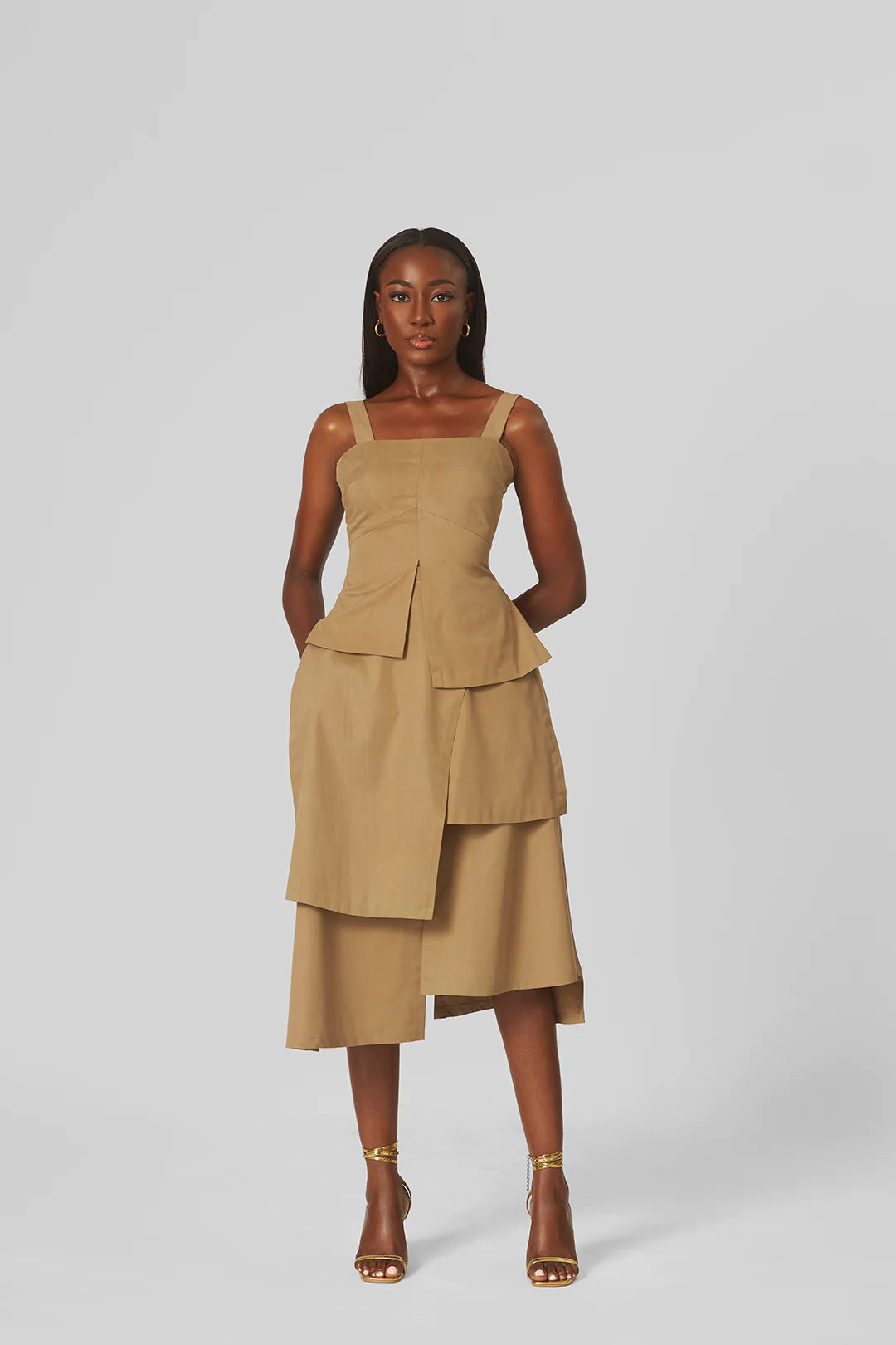 M.O.T Gola Set, Fitted sleeveless top with asymmetrical hemline & Multilayer midi skirt leather skirt refined M.O.T Gola Set, Fitted sleeveless top with asymmetrical hemline & Multilayer midi skirt leather skirt refined