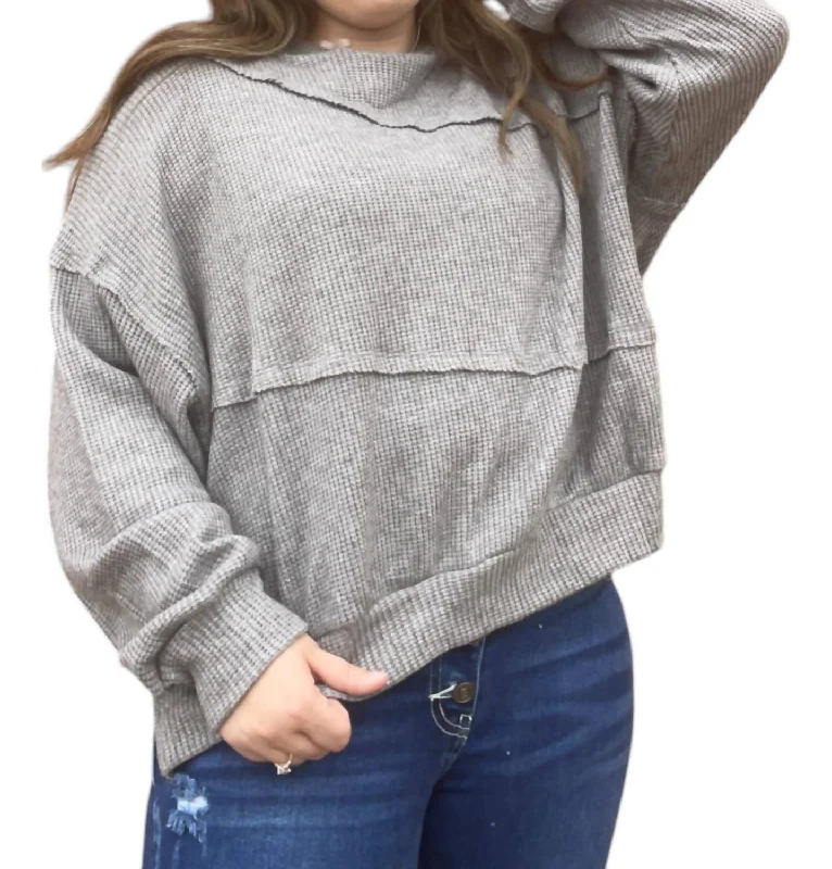 Waffle Crewneck Raw Detail Sweater In Heather Grey Zippered Front Buttoned Front Snap Front Waffle Crewneck Raw Detail Sweater In Heather Grey Zippered Front Buttoned Front Snap Front