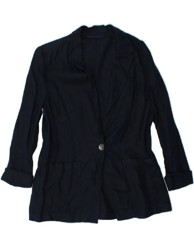 JIGSAW Womens 1 Button Blazer Jacket UK 12 Medium Navy Blue Linen A-Line Jacket Boat Neck Shawl Collar JIGSAW Womens 1 Button Blazer Jacket UK 12 Medium Navy Blue Linen A-Line Jacket Boat Neck Shawl Collar