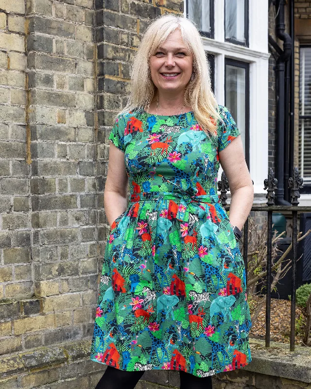 Jungle Stretch Belted Tea Dress with Pockets Tunics Stylish modern