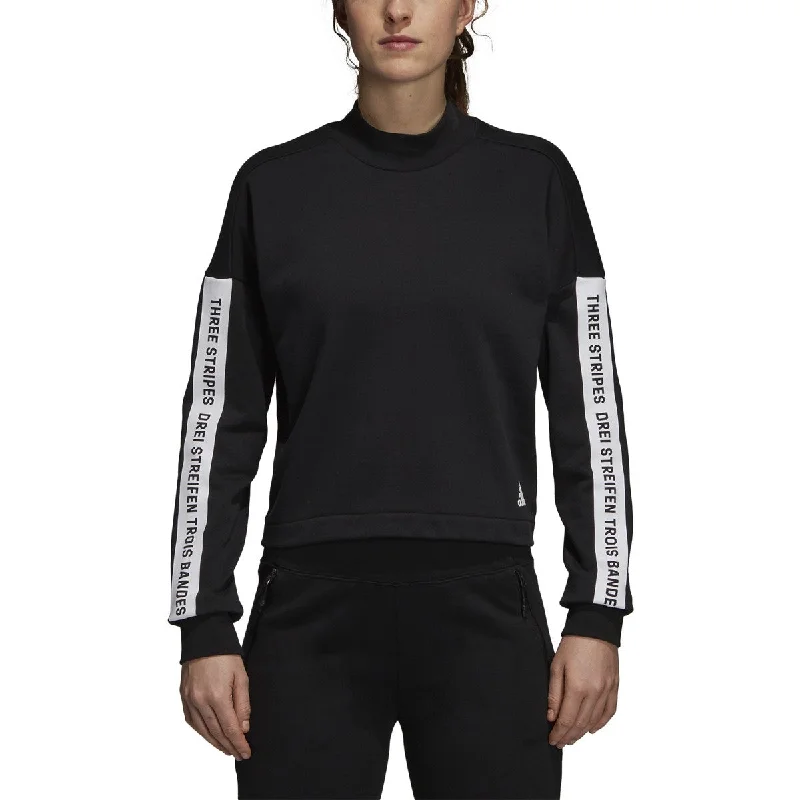 Adidas Originals Women's Sports ID Sweatshirt Black Hoodie with Hem Lace Feminine Delicate Adidas Originals Women's Sports ID Sweatshirt Black Hoodie with Hem Lace Feminine Delicate