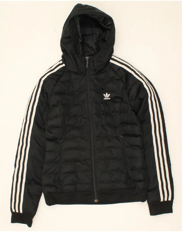 ADIDAS Womens Hooded Padded Jacket UK 10 Small Black Polyester Satin Fabric Silk Fabric Chiffon Fabric ADIDAS Womens Hooded Padded Jacket UK 10 Small Black Polyester Satin Fabric Silk Fabric Chiffon Fabric
