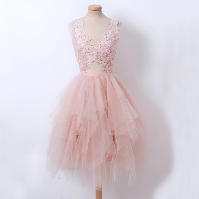 New Lace Top BacklessHomecoming Dress, Pink Tulle A-line Homecoming Dress, D1314 Tunics Chic elegant New Lace Top BacklessHomecoming Dress, Pink Tulle A-line Homecoming Dress, D1314 Tunics Chic elegant