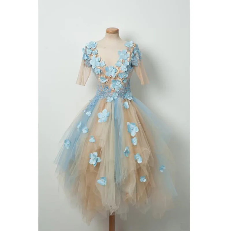 Short Tulle Homecoming Dress, Applique V-Neck Junior School Dress, V-Back Homecoming Dress, LB0469 Tunics Custom made Short Tulle Homecoming Dress, Applique V-Neck Junior School Dress, V-Back Homecoming Dress, LB0469 Tunics Custom made