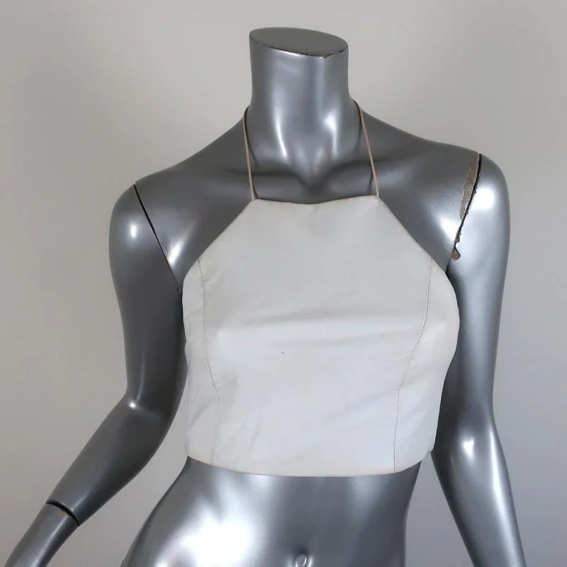 Rag & Bone Halter Crop Top Daytona White Leather Size Extra Small Collared Crew Neck Turtle Neck Rag & Bone Halter Crop Top Daytona White Leather Size Extra Small Collared Crew Neck Turtle Neck