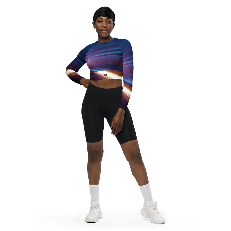 Cyber Luv Recycled Long-Sleeve Crop Top Chenille Fabric Brocade Fabric Lace Fabric