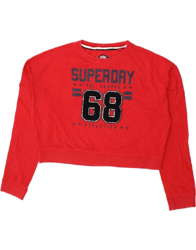 SUPERDRY Womens Graphic Long Sleeve Crop Top UK 16 Large Red Cotton Mesh Fabric Canvas Fabric Denim Fabric SUPERDRY Womens Graphic Long Sleeve Crop Top UK 16 Large Red Cotton Mesh Fabric Canvas Fabric Denim Fabric