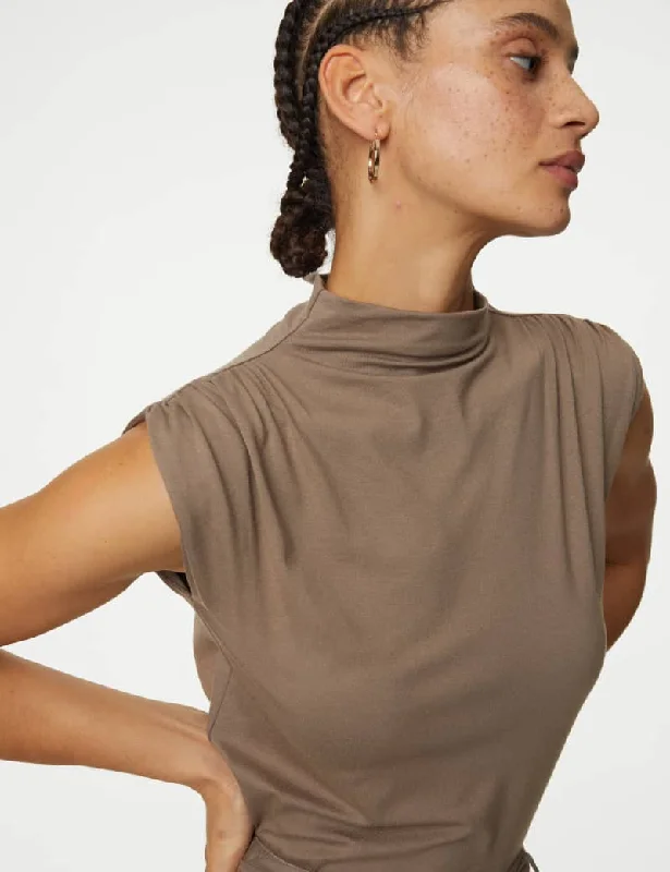 Jersey Draped Top Ribbed Jersey Tee