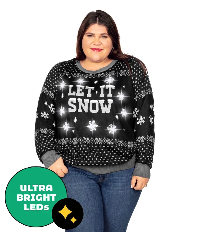 Women's Let it Snow Light Up Plus Size Ugly Christmas Sweater Notch Collar Peter Pan Collar Cowl Neck Women's Let it Snow Light Up Plus Size Ugly Christmas Sweater Notch Collar Peter Pan Collar Cowl Neck