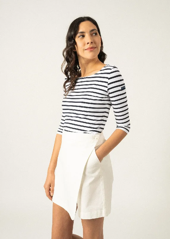 Marinière Anti-UV Garde Côte - manches 3/4 en jersey recyclé (NEIGE/NAVY) Silver Jersey Tee