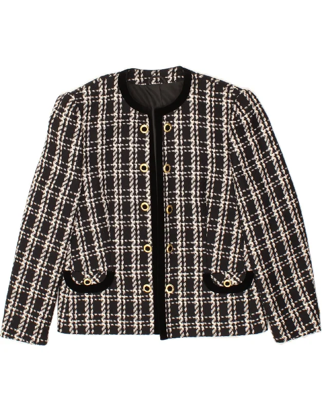 DELMOD Womens Open Blazer Jacket IT 52 2XL Black Check Wool V-Neck Jacket Boat Neck Jacket Square Neck Jacket DELMOD Womens Open Blazer Jacket IT 52 2XL Black Check Wool V-Neck Jacket Boat Neck Jacket Square Neck Jacket