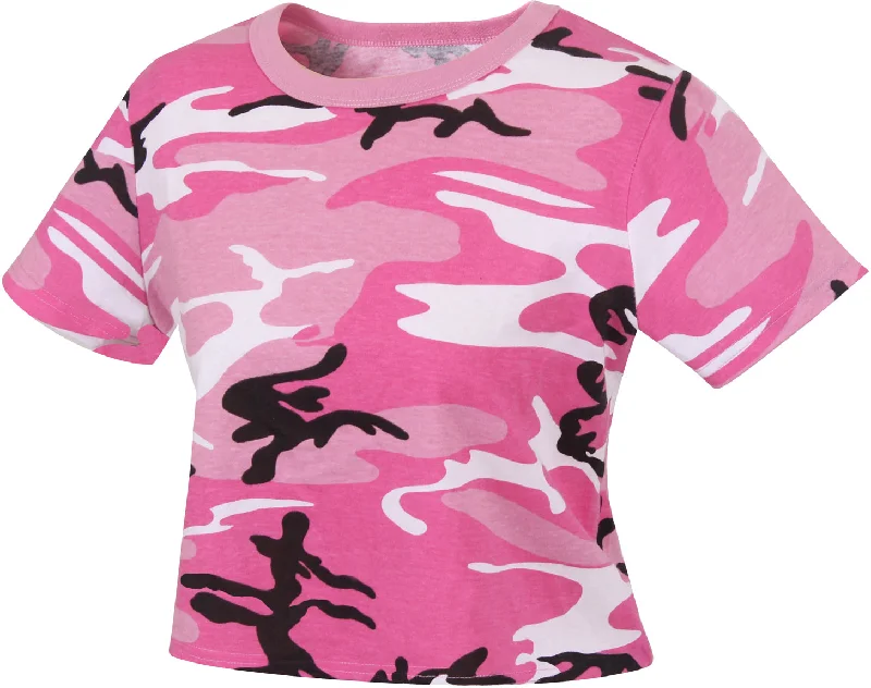 Pink Camo Women's Camo Crop Top Spandex Blend Rayon Blend Denim Blend