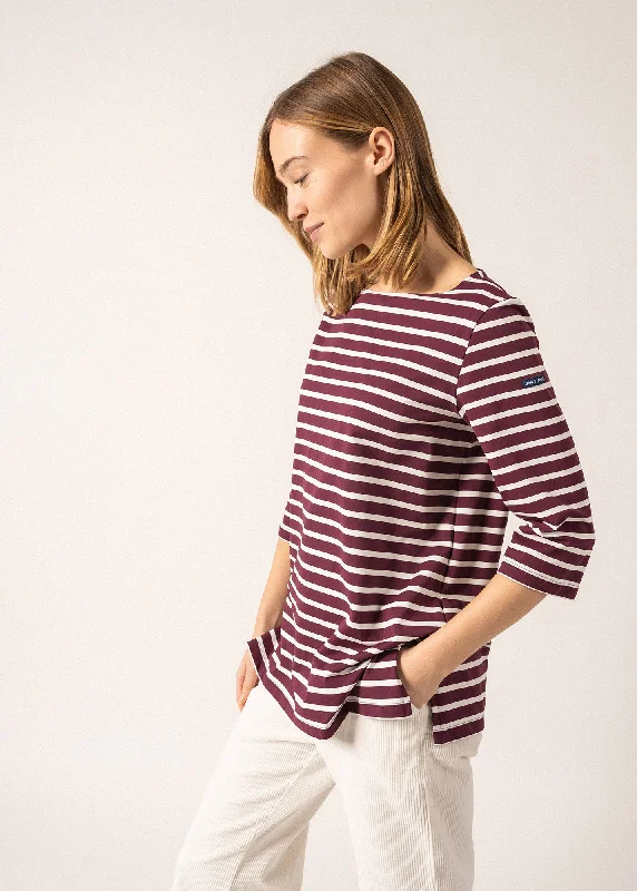 Marinière anti-UV Phare - à col bateau en jersey (PRUNE/ECUME) Cream Jersey Tee
