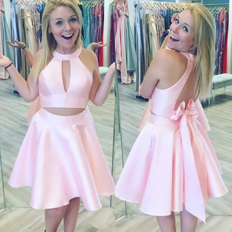 Short Homecoming Dress, Satin Homecoming Dress, Halter Homecoming Dress, Two Pieces Junior School Dress, Knee-Length Homecoming Dress, Open-Back Homecoming Dress, LB0425 Tunics Wedding white Short Homecoming Dress, Satin Homecoming Dress, Halter Homecoming Dress, Two Pieces Junior School Dress, Knee-Length Homecoming Dress, Open-Back Homecoming Dress, LB0425 Tunics Wedding white