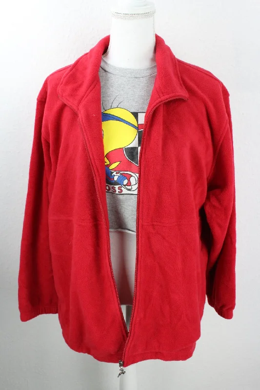 Vintage Red Basic Fleece Jacket (XXL) Wool Fabric Cashmere Fabric Tweed Fabric