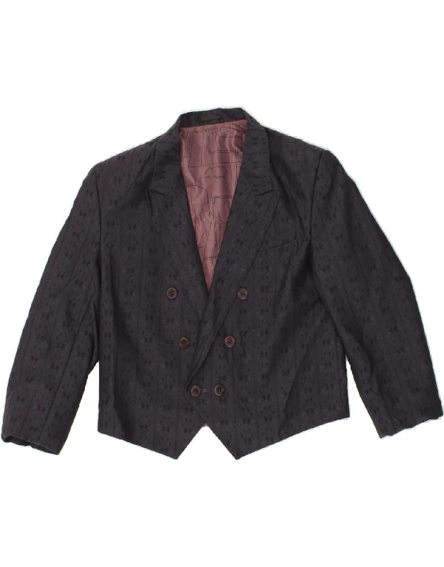 VINTAGE Womens Crop Blazer Jacket UK 12 Medium Navy Blue Floral Knit Jacket Woven Jacket Fleece Jacket VINTAGE Womens Crop Blazer Jacket UK 12 Medium Navy Blue Floral Knit Jacket Woven Jacket Fleece Jacket