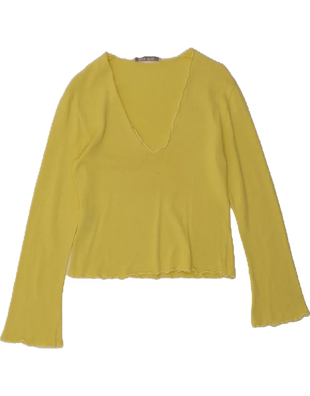 MIU MIU Womens Crop Top Long Sleeve IT 44 Medium Yellow Cotton Modern Contemporary Chic