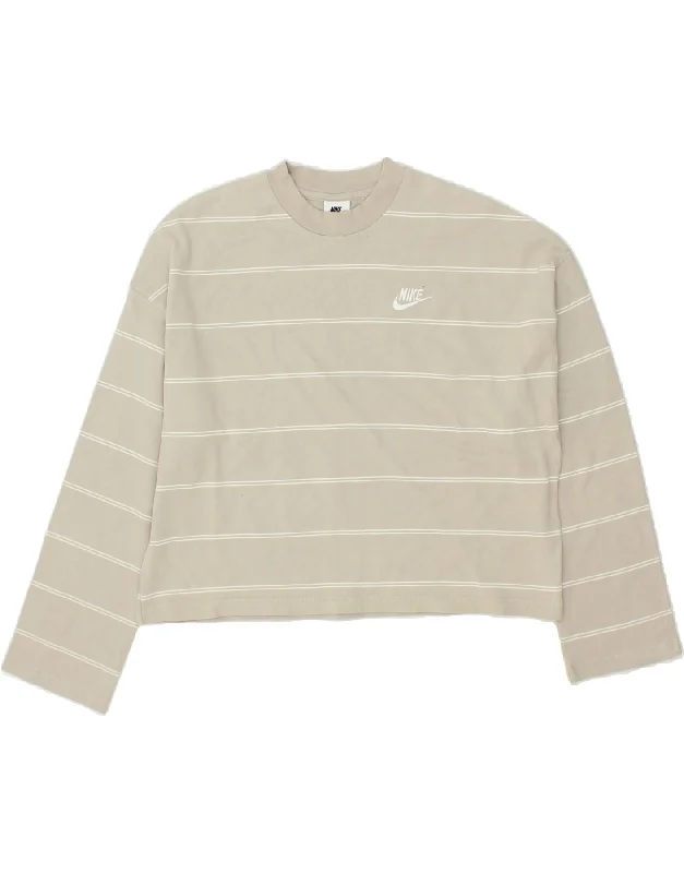 NIKE Womens Oversized Crop Top Long Sleeve UK 10 Small Grey Striped Elasticated Padded Insulated NIKE Womens Oversized Crop Top Long Sleeve UK 10 Small Grey Striped Elasticated Padded Insulated