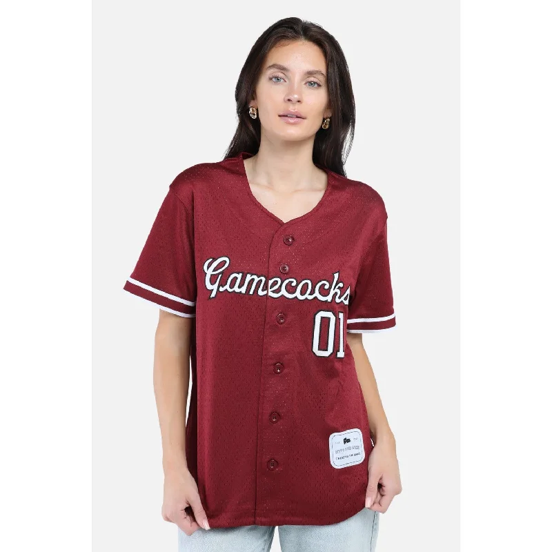 SOUTH CAROLINA GAMECOCKS GARNET BUTTON DOWN LADIES BASEBALL JERSEY Navy Blue Jersey Tee SOUTH CAROLINA GAMECOCKS GARNET BUTTON DOWN LADIES BASEBALL JERSEY Navy Blue Jersey Tee