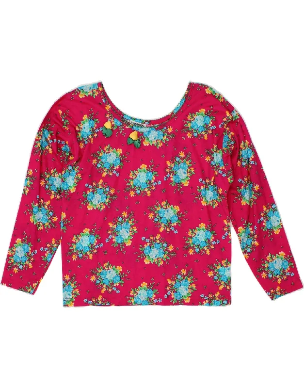 MAGIA Womens Crop Top Long Sleeve UK 14 Large Pink Floral Cotton Hooded Caped Shawl Collar MAGIA Womens Crop Top Long Sleeve UK 14 Large Pink Floral Cotton Hooded Caped Shawl Collar