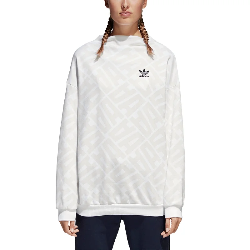 Adidas Women's Originals St. Petersburg Alloverprint Sweatshirts Chalk White Hoodie with Belted Waist Structured Tailored Adidas Women's Originals St. Petersburg Alloverprint Sweatshirts Chalk White Hoodie with Belted Waist Structured Tailored