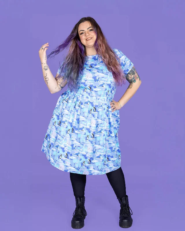 Winter Friends Stretch Belted Tea Dress with Pockets Tunics Essential wardrobe