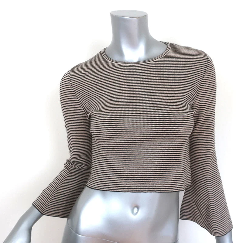 A.L.C. Bell Sleeve Crop Top Shiloh Beige Striped Wool Size Medium Terry Blend Velvet Blend Canvas Blend A.L.C. Bell Sleeve Crop Top Shiloh Beige Striped Wool Size Medium Terry Blend Velvet Blend Canvas Blend
