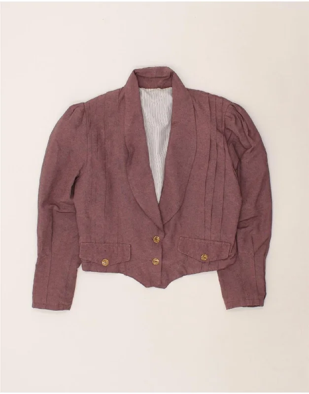 VINTAGE Womens Crop 2 Button Blazer Jacket UK 14 Medium Pink Front Pockets Side Pockets Patch Pockets VINTAGE Womens Crop 2 Button Blazer Jacket UK 14 Medium Pink Front Pockets Side Pockets Patch Pockets