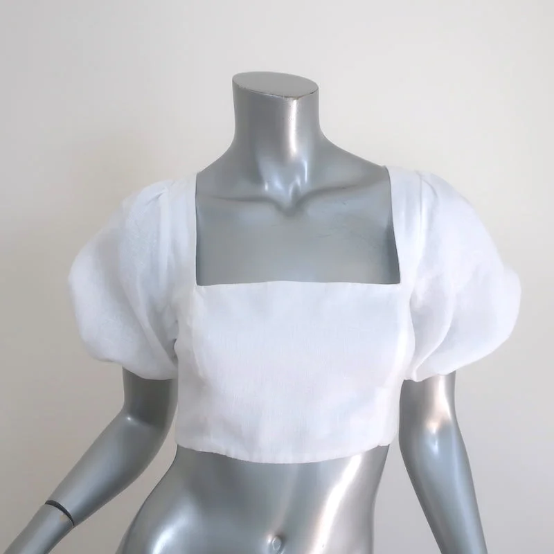 Reformation Puff Sleeve Crop Top White Linen Size 0 Fleece Nylon Spandex