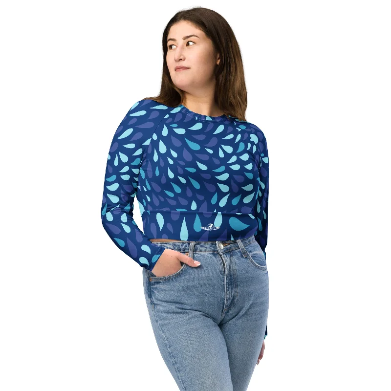 Abstract Blue Tears Recycled Long-Sleeve Crop Top Fleece Fabric Down Fabric Feather Fabric Abstract Blue Tears Recycled Long-Sleeve Crop Top Fleece Fabric Down Fabric Feather Fabric