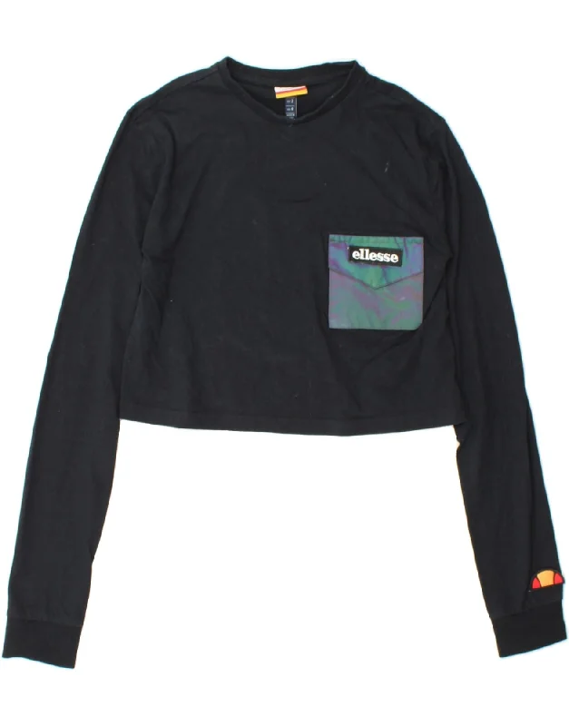 ELLESSE Womens Crop Top Long Sleeve US 6 Medium Black Cotton Lace Blend Ribbed Blend Corduroy Blend ELLESSE Womens Crop Top Long Sleeve US 6 Medium Black Cotton Lace Blend Ribbed Blend Corduroy Blend