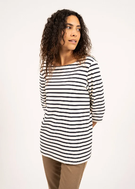 Marinière anti-UV Phare - à col bateau en jersey (NEIGE/NAVY) Metallic Jersey Tee