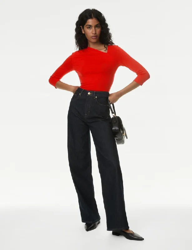 Jersey Asymmetric Neck Top High Neck Jersey Shirt