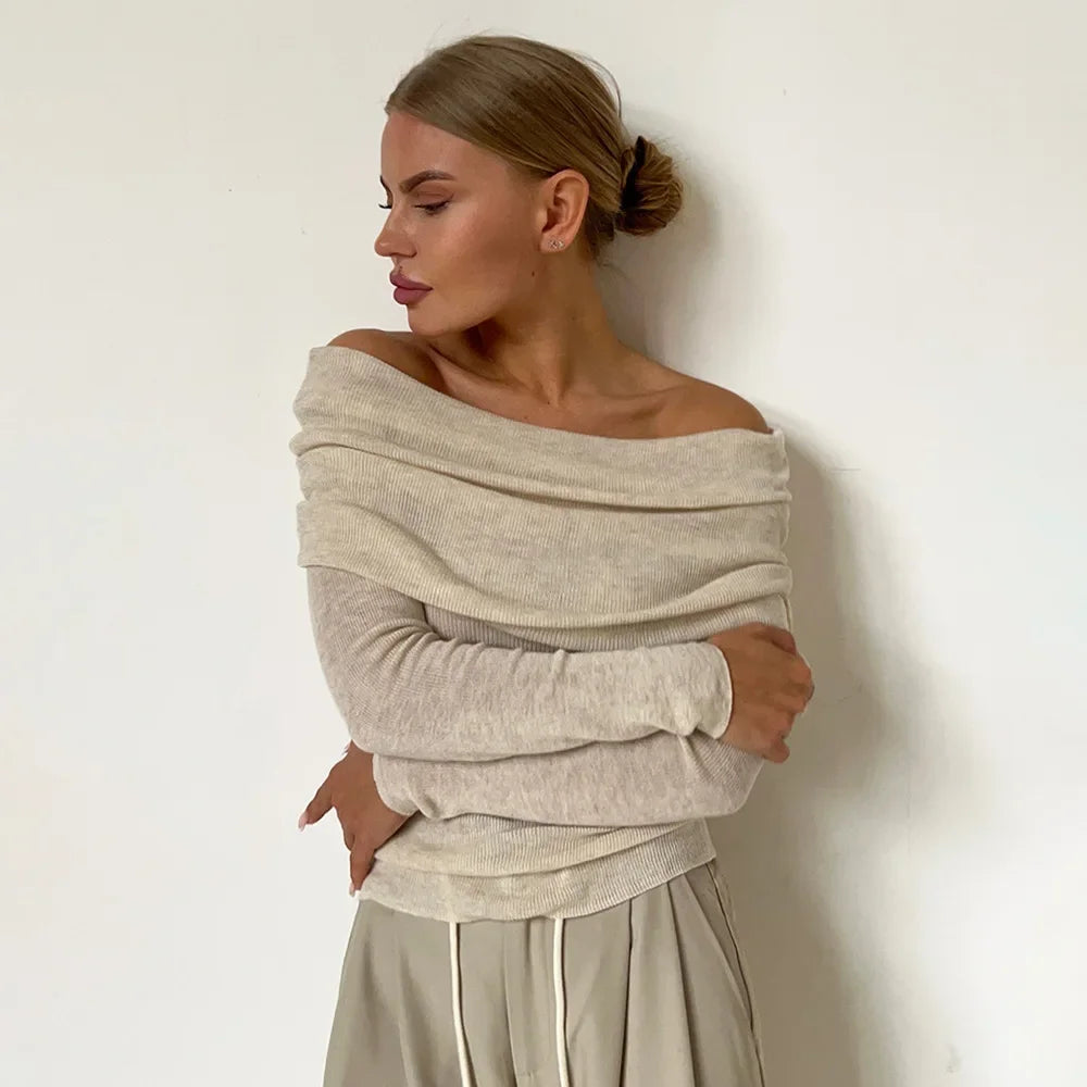 Advbridge Autumn and Winter Sexy Slim Fit Wool Sweater Korean Fashion All-match One-line Collar Long-sleeved Bottoming Sweater for Women Terry Blend Velvet Blend Canvas Blend Advbridge Autumn and Winter Sexy Slim Fit Wool Sweater Korean Fashion All-match One-line Collar Long-sleeved Bottoming Sweater for Women Terry Blend Velvet Blend Canvas Blend