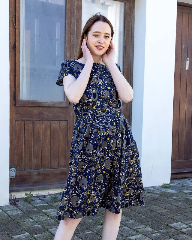 Trash Pandas Stretch Belted Tea Dress with Pockets Tunics Fall fleece