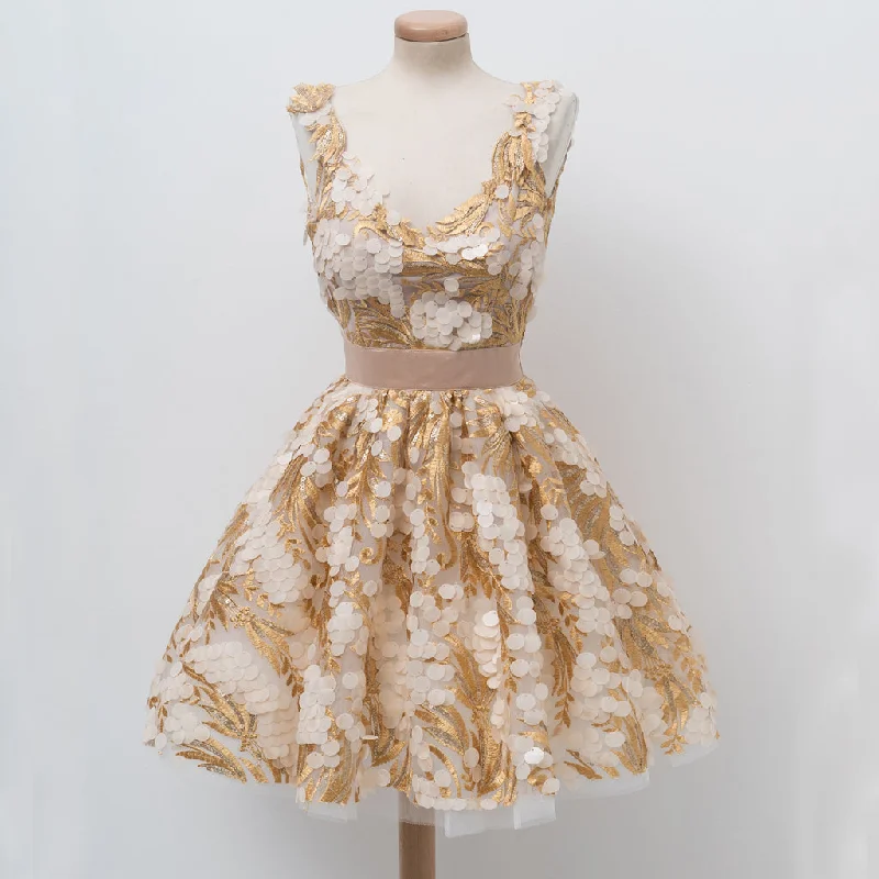 Gold Lace A-Line Homecoming Dress, Sleeveless Tulle Sexy Backless Homecoming Dress, D1311 Tunics Versatile all-occasion Gold Lace A-Line Homecoming Dress, Sleeveless Tulle Sexy Backless Homecoming Dress, D1311 Tunics Versatile all-occasion