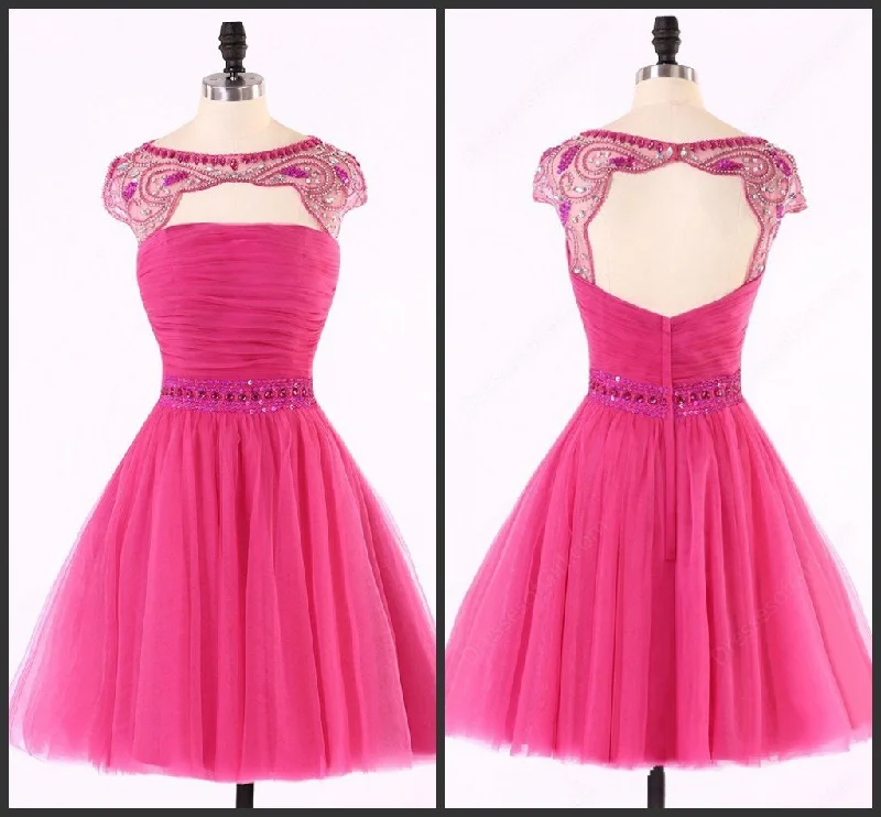 Sexy Open Back Hot Pink Beaded Cute homecoming prom dresses, CM0014 Tunics Top rated Sexy Open Back Hot Pink Beaded Cute homecoming prom dresses, CM0014 Tunics Top rated