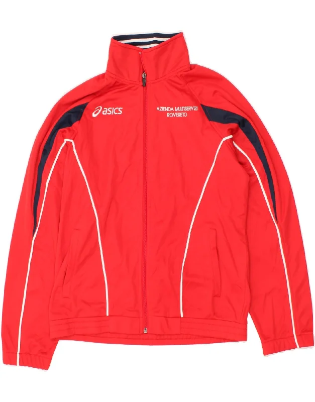 ASICS Womens Graphic Tracksuit Top Jacket UK 16 Large Red Colourblock Knit Jacket Woven Jacket Fleece Jacket ASICS Womens Graphic Tracksuit Top Jacket UK 16 Large Red Colourblock Knit Jacket Woven Jacket Fleece Jacket