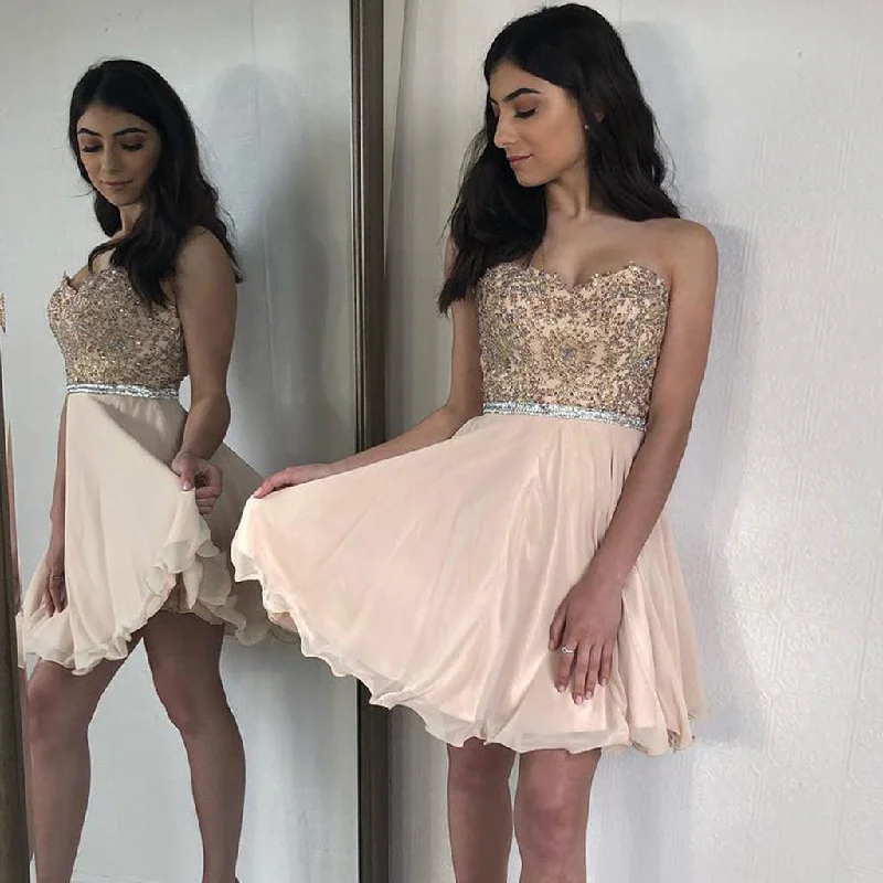 Sweet Heart Beaded Top Homecoming Dress, A-Line Chiffon Backless Homecoming Dress, D1250 Tunics Stylish elegant Sweet Heart Beaded Top Homecoming Dress, A-Line Chiffon Backless Homecoming Dress, D1250 Tunics Stylish elegant