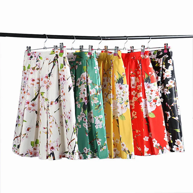 DayLook Summer Style Skirts Womens Elegant Sakura Floral Print High Waist Vintage Tutu Skater Pleated Skirt 5 Colors Saia pencil skirt chic DayLook Summer Style Skirts Womens Elegant Sakura Floral Print High Waist Vintage Tutu Skater Pleated Skirt 5 Colors Saia pencil skirt chic